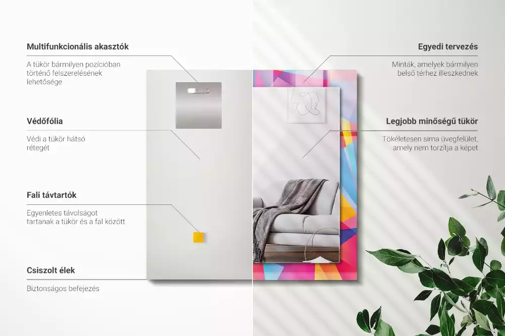 Miroir avec imprimé décoratif rectangulaire Motifs géométriques colorés