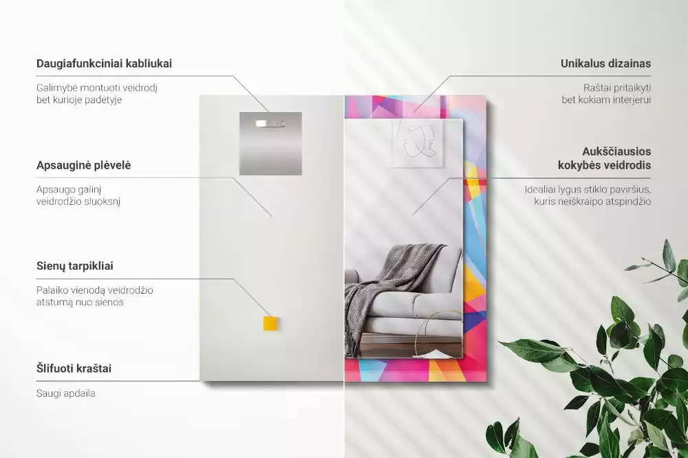 Miroir avec imprimé décoratif rectangulaire Motifs géométriques colorés