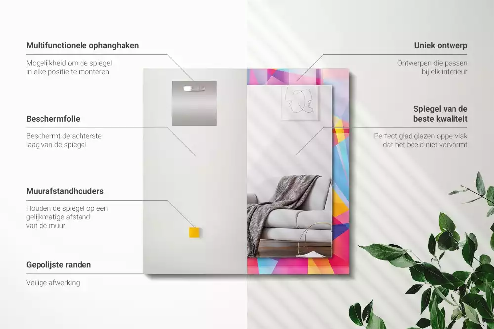 Miroir avec imprimé décoratif rectangulaire Motifs géométriques colorés