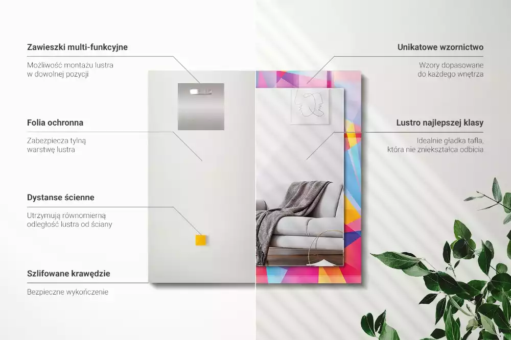 Miroir avec imprimé décoratif rectangulaire Motifs géométriques colorés