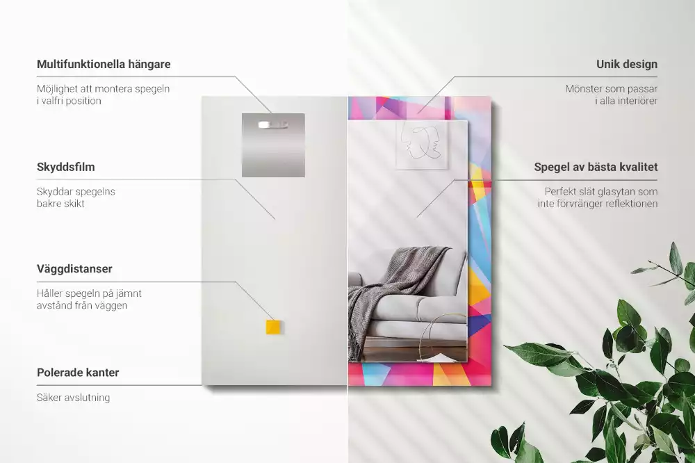 Miroir avec imprimé décoratif rectangulaire Motifs géométriques colorés