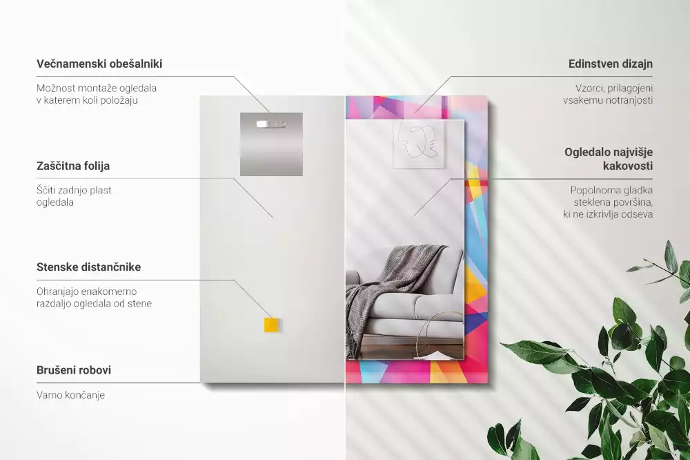 Miroir avec imprimé décoratif rectangulaire Motifs géométriques colorés