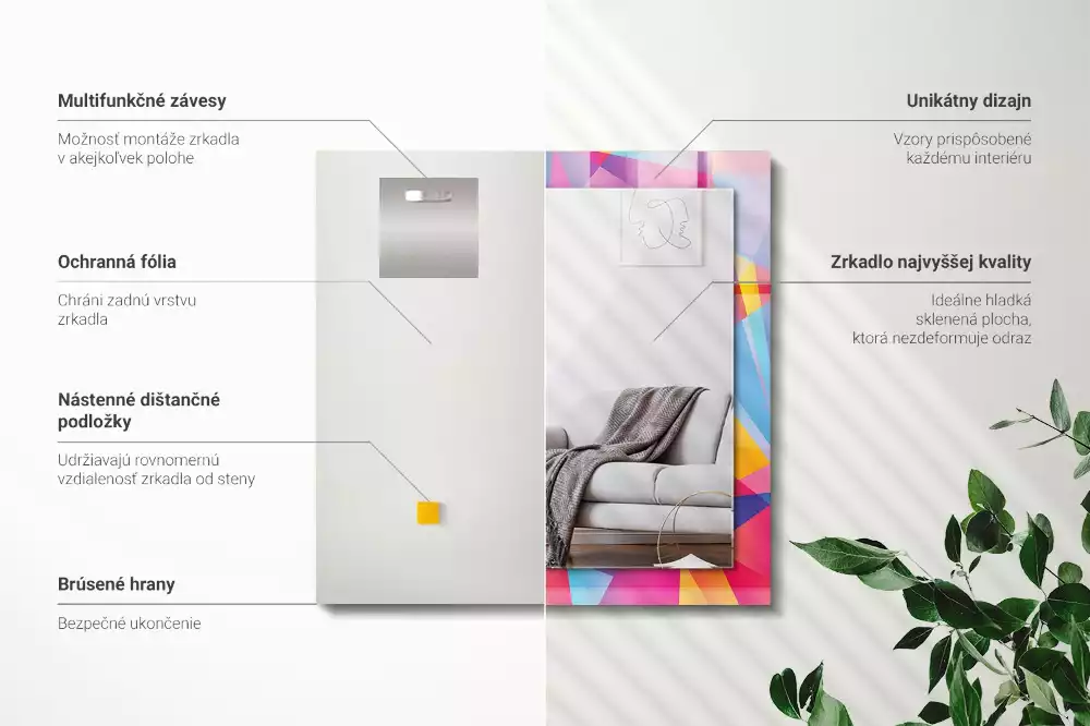 Miroir avec imprimé décoratif rectangulaire Motifs géométriques colorés