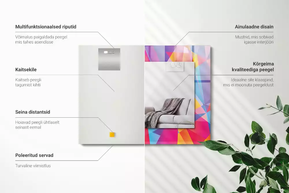 Miroir avec imprimé décoratif rectangulaire Motifs géométriques colorés