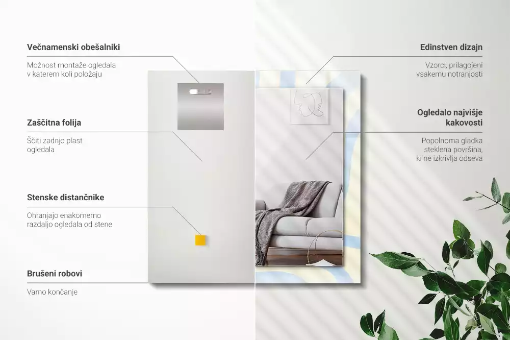 Miroir décoratif rectangulaire Motifs ondulés abstraits