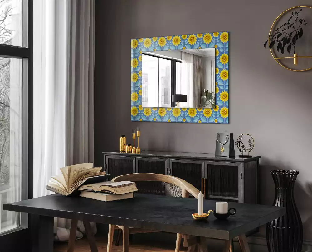 Miroir avec imprimé rectangulaire Tournesols feuilles motif