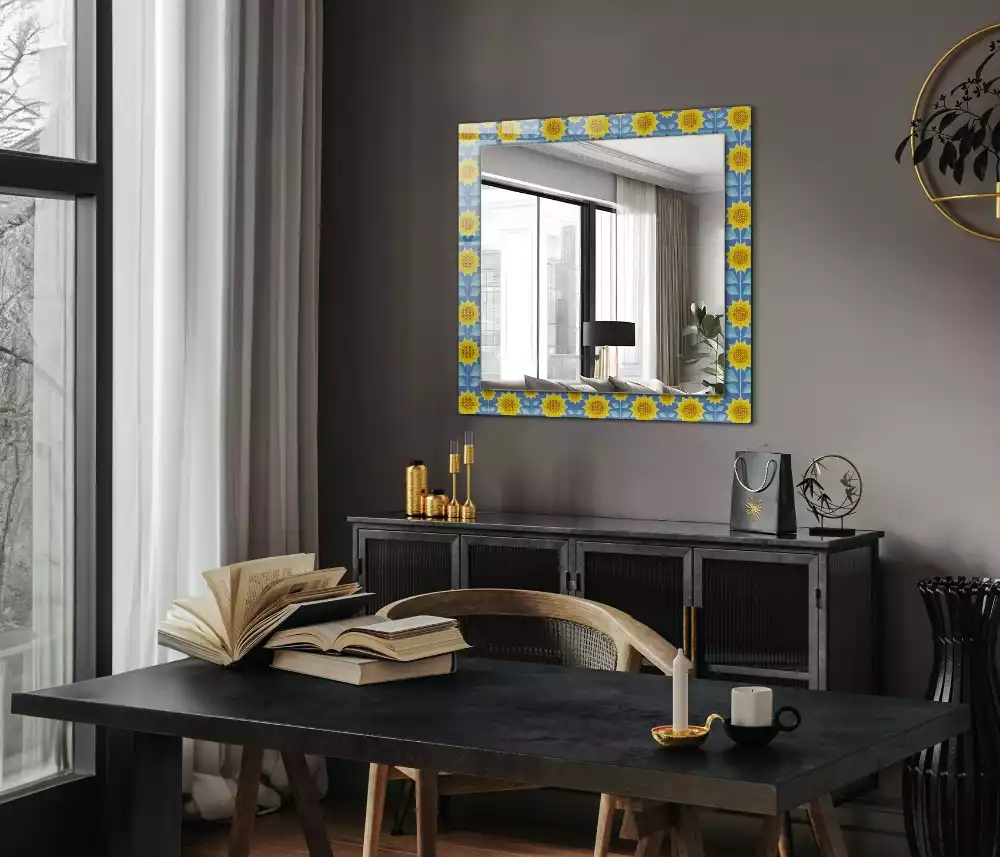 Miroir avec imprimé rectangulaire Tournesols feuilles motif