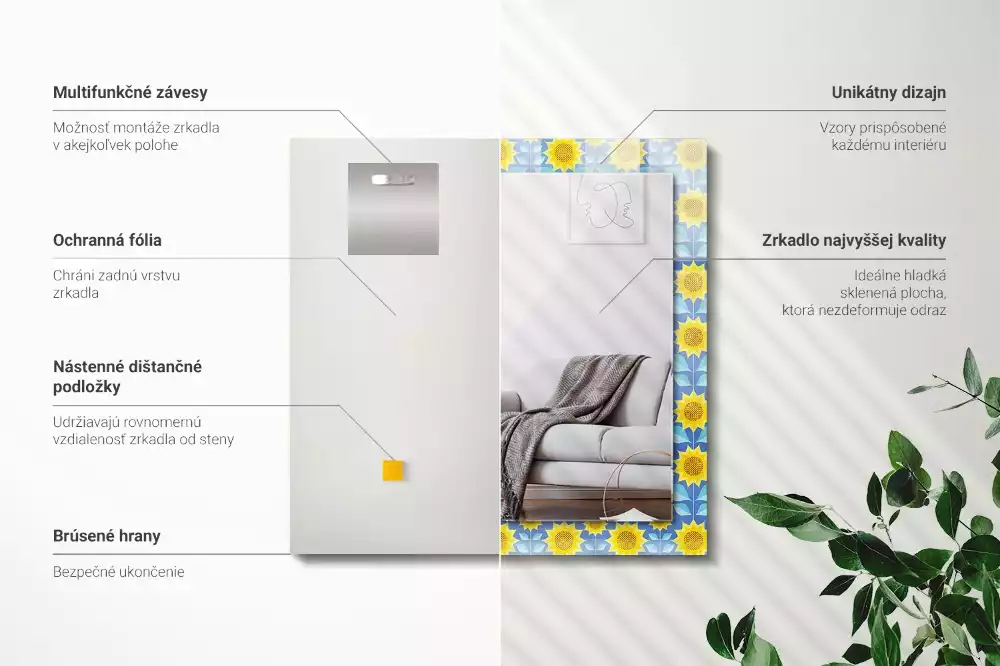 Miroir avec imprimé rectangulaire Tournesols feuilles motif