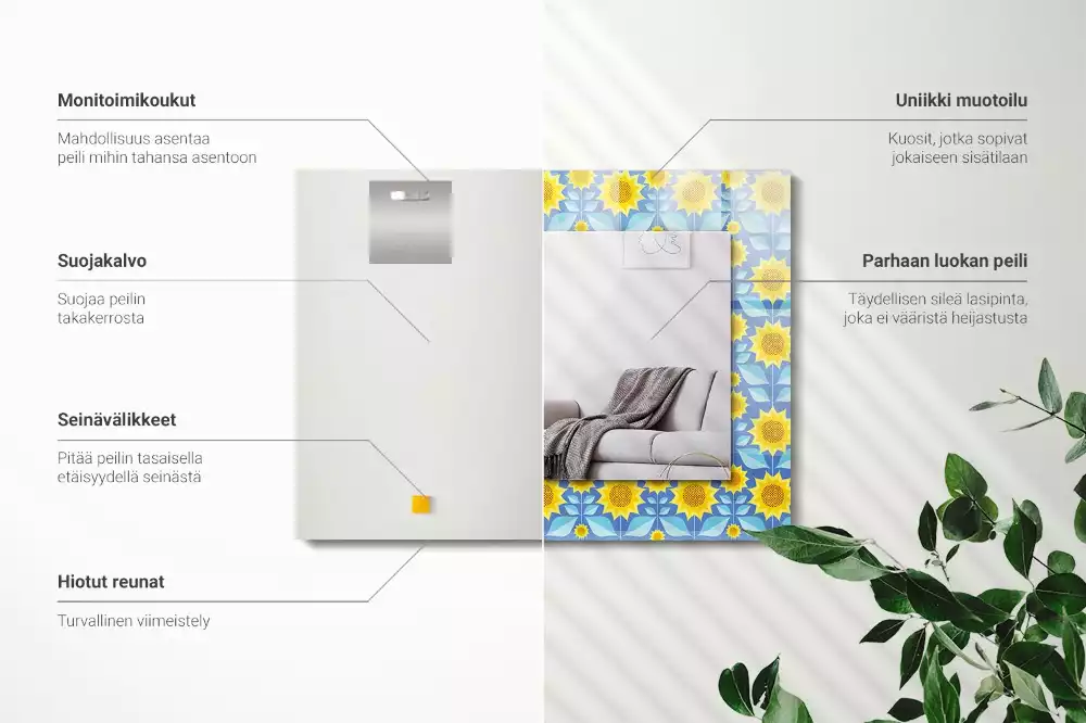 Miroir avec imprimé rectangulaire Tournesols feuilles motif