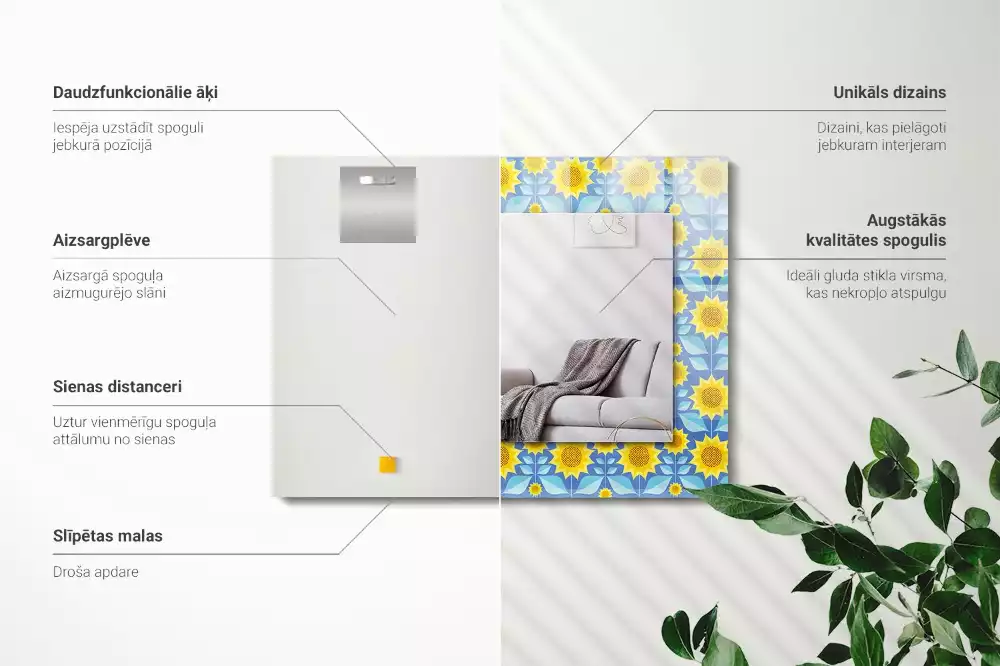 Miroir avec imprimé rectangulaire Tournesols feuilles motif