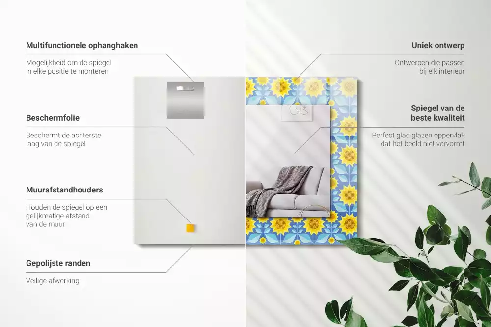 Miroir avec imprimé rectangulaire Tournesols feuilles motif