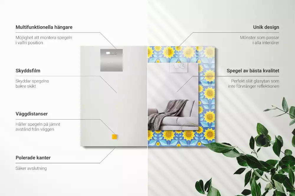 Miroir avec imprimé rectangulaire Tournesols feuilles motif