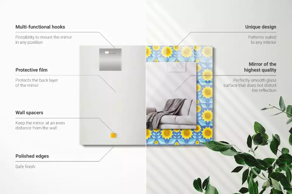 Miroir avec imprimé rectangulaire Tournesols feuilles motif