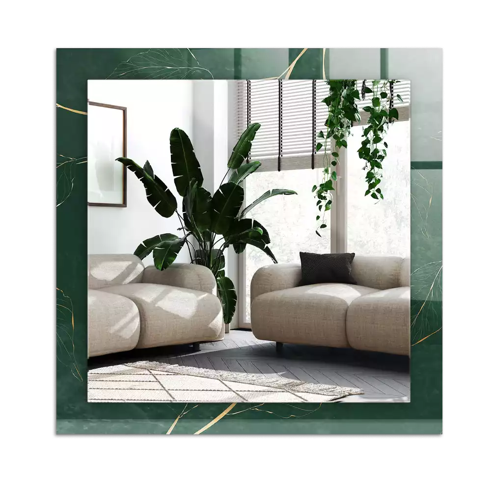 Miroir avec imprimé décoratif rectangulaire Feuilles vertes dorées