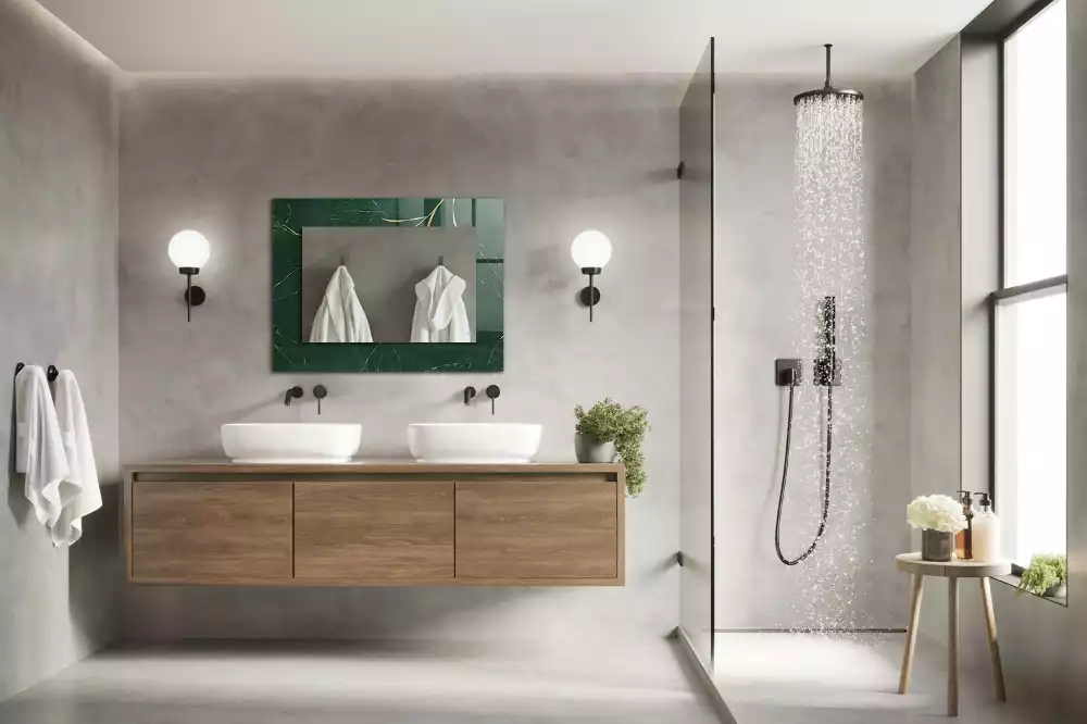 Miroir avec imprimé décoratif rectangulaire Feuilles vertes dorées