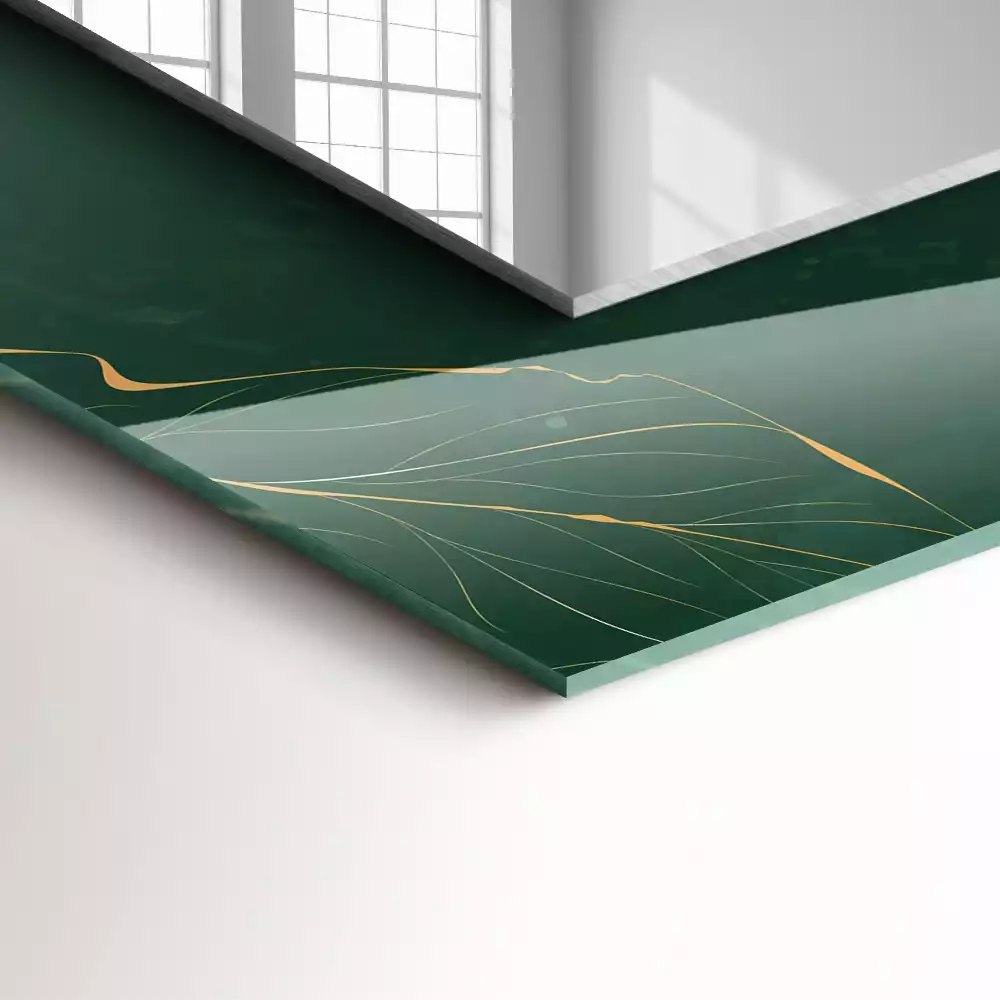 Miroir avec imprimé décoratif rectangulaire Feuilles vertes dorées