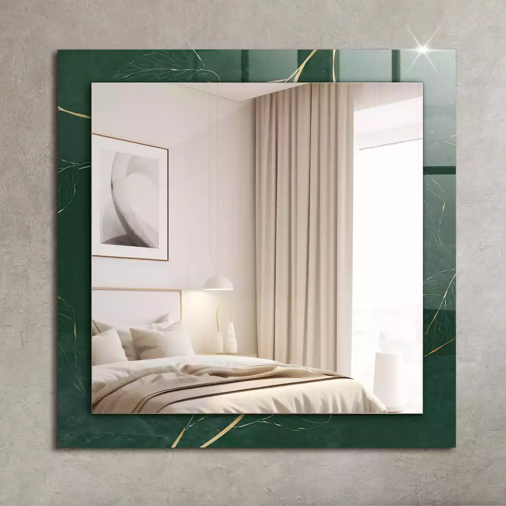 Miroir avec imprimé décoratif rectangulaire Feuilles vertes dorées