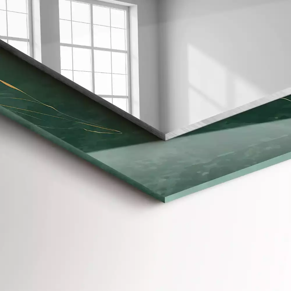 Miroir avec imprimé décoratif rectangulaire Feuilles vertes dorées