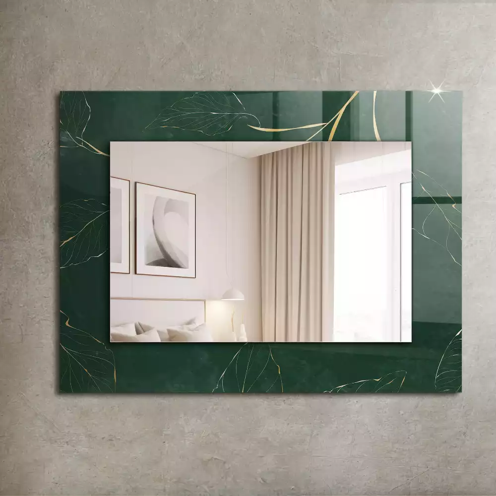 Miroir avec imprimé décoratif rectangulaire Feuilles vertes dorées