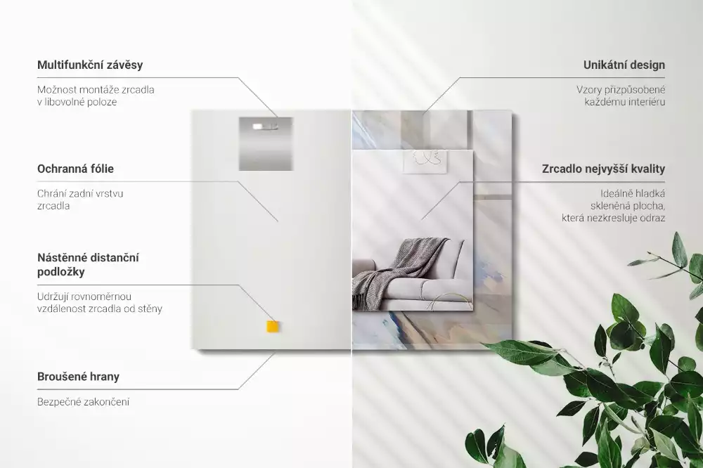 Miroir avec imprimé rectangulaire Motifs colorés abstraits