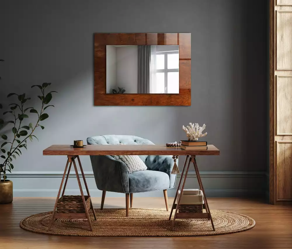 Miroir avec imprimé décoratif rectangulaire Vieille table en bois