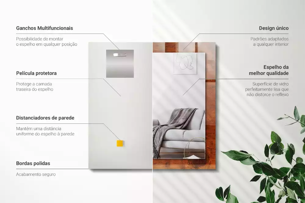 Miroir avec imprimé décoratif rectangulaire Vieille table en bois