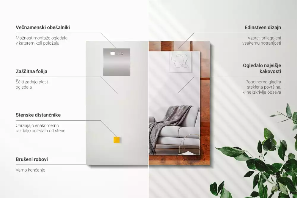 Miroir avec imprimé décoratif rectangulaire Vieille table en bois