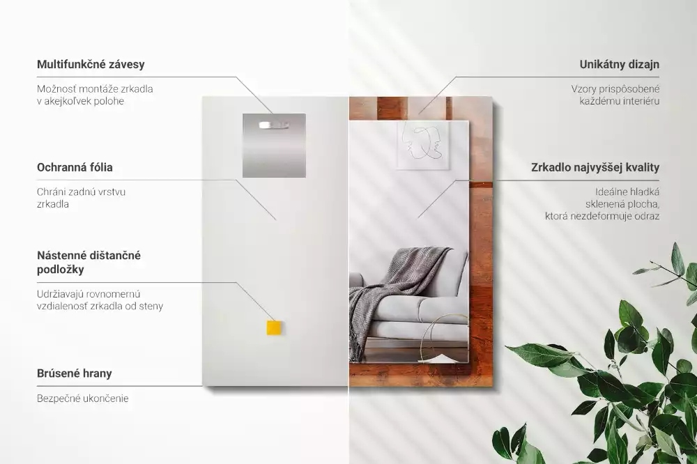 Miroir avec imprimé décoratif rectangulaire Vieille table en bois