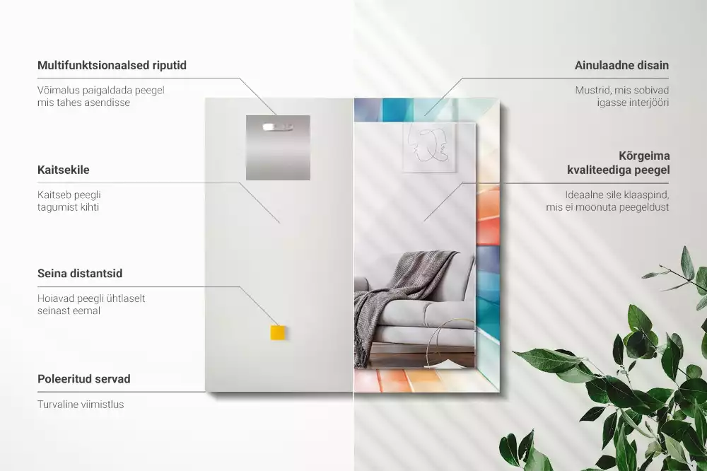 Miroir avec imprimé rectangulaire Rayons lumineux colorés