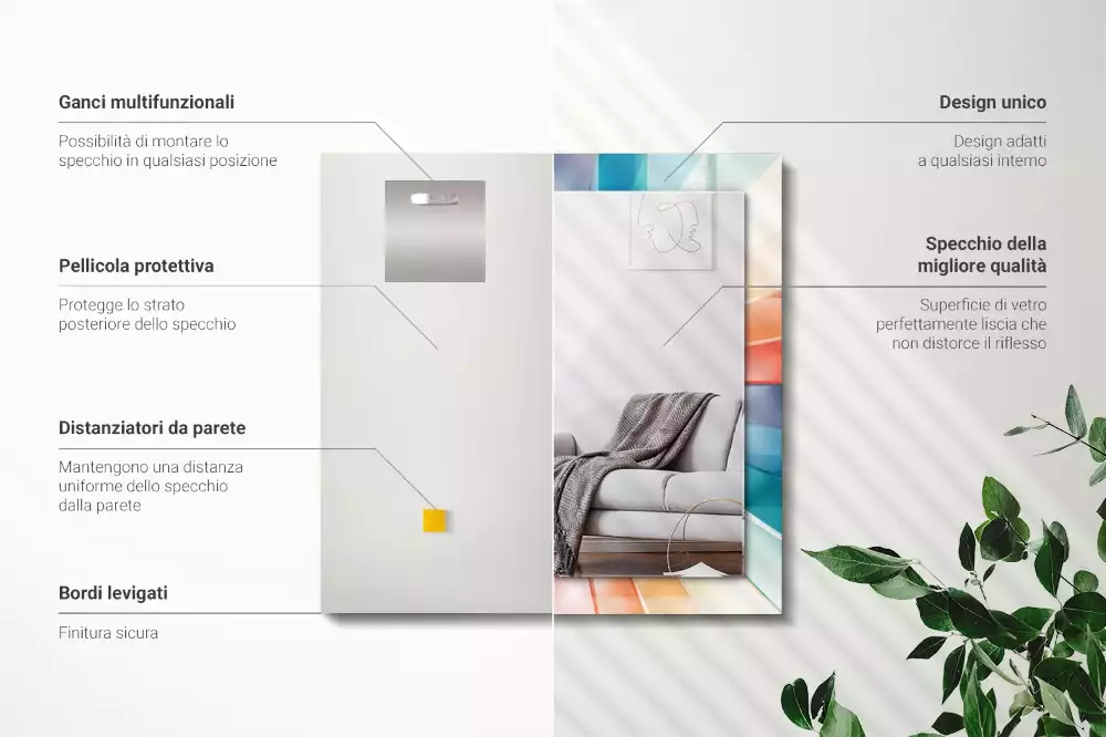 Miroir avec imprimé rectangulaire Rayons lumineux colorés