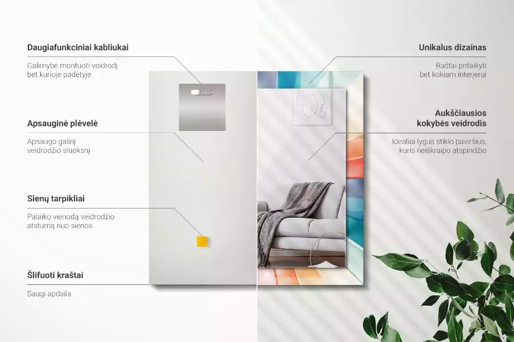 Miroir avec imprimé rectangulaire Rayons lumineux colorés