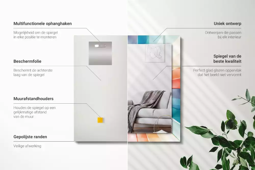 Miroir avec imprimé rectangulaire Rayons lumineux colorés