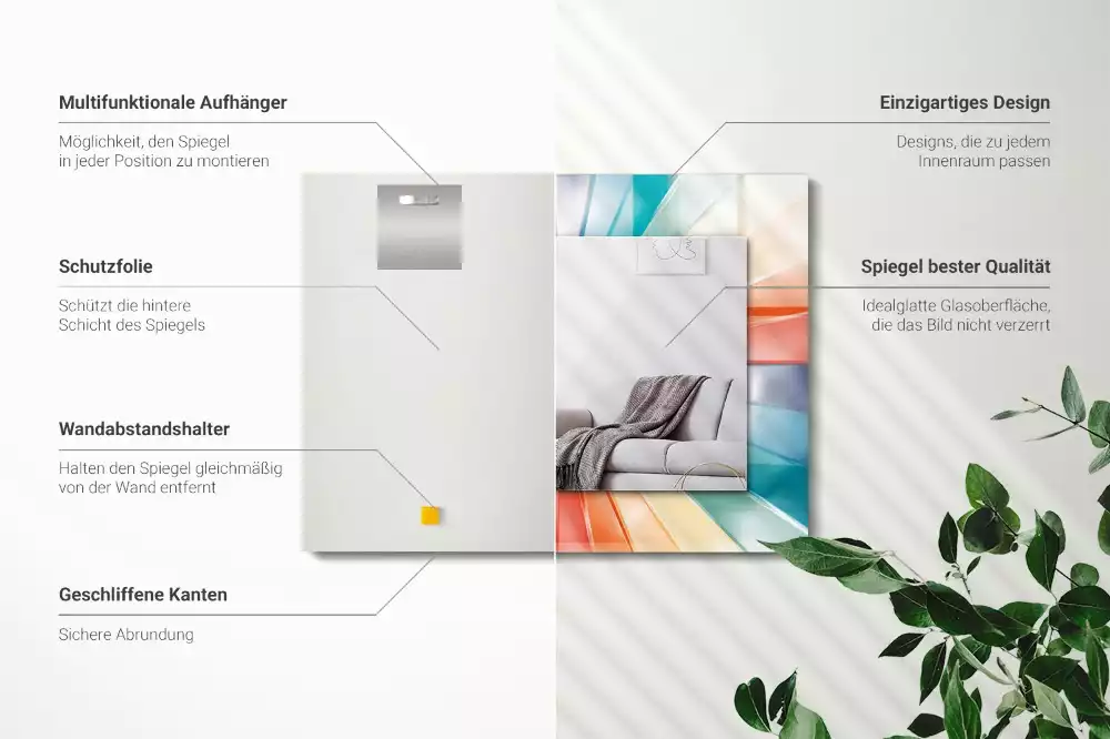 Miroir avec imprimé rectangulaire Rayons lumineux colorés