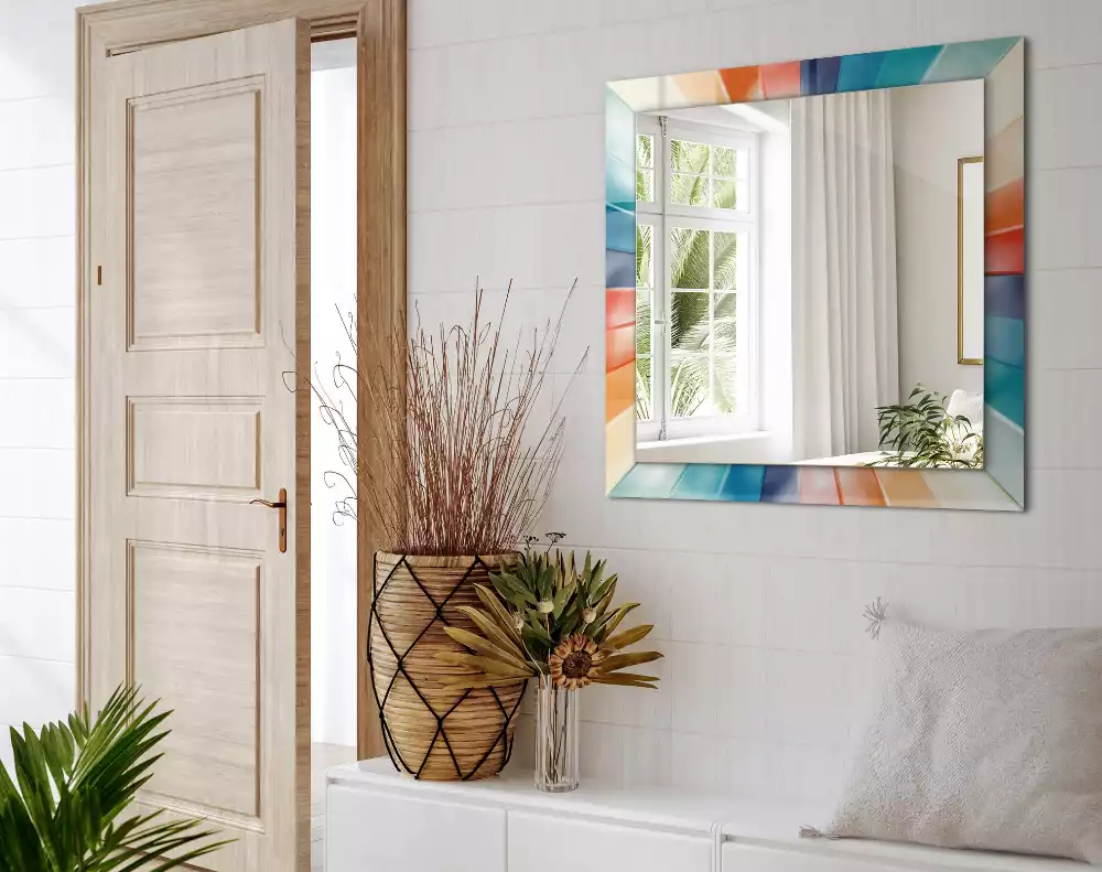 Miroir avec imprimé rectangulaire Rayons lumineux colorés