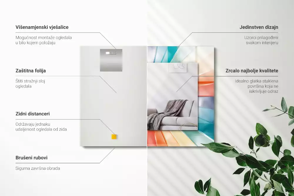 Miroir avec imprimé rectangulaire Rayons lumineux colorés