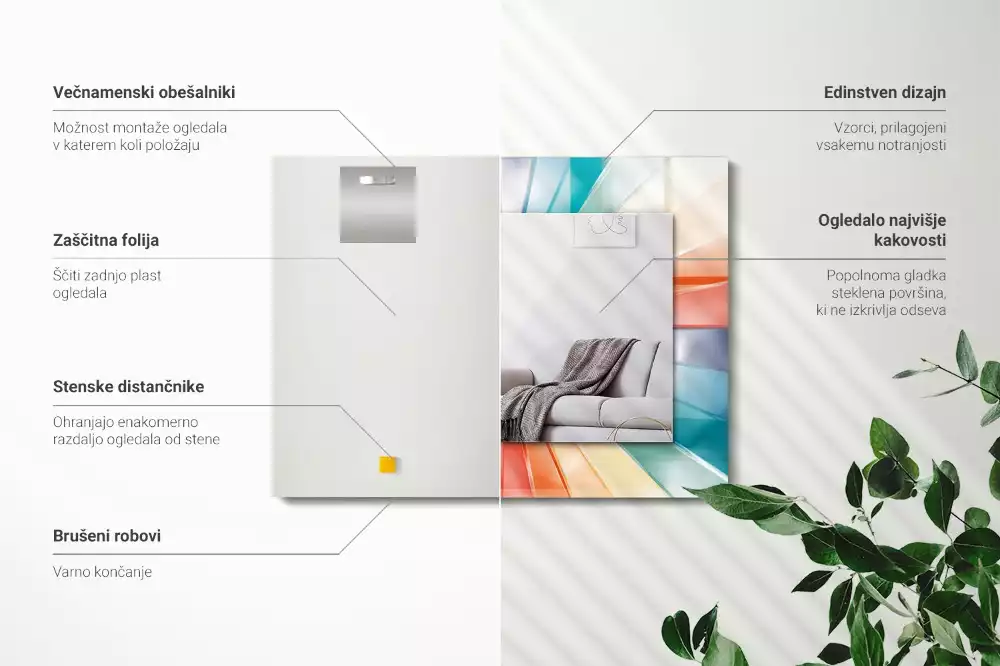 Miroir avec imprimé rectangulaire Rayons lumineux colorés