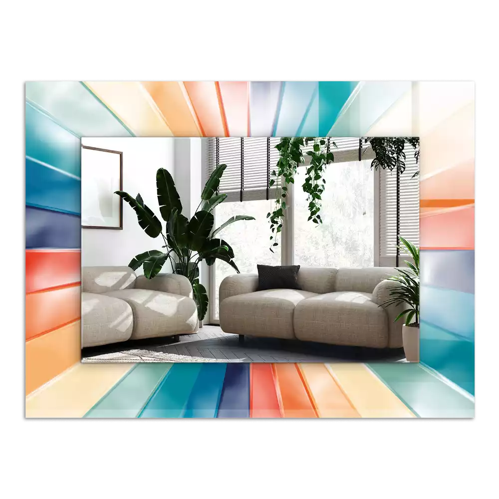 Miroir avec imprimé rectangulaire Rayons lumineux colorés