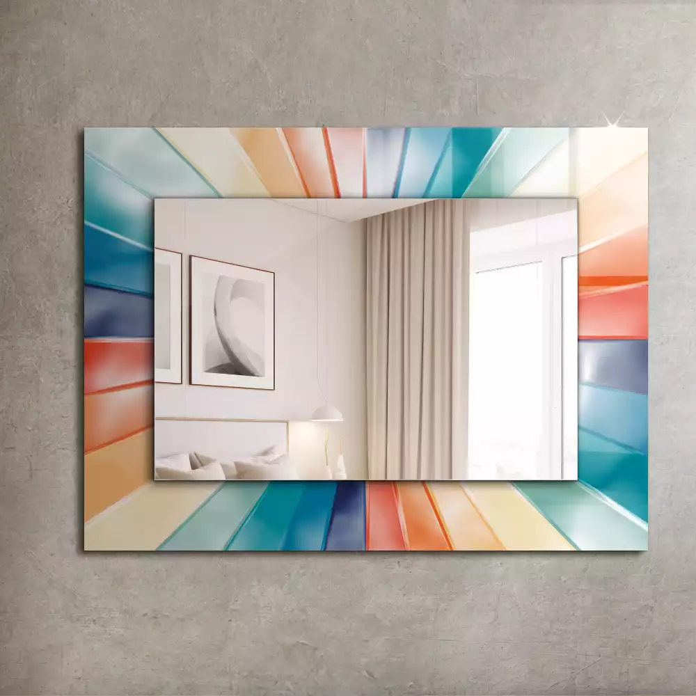 Miroir avec imprimé rectangulaire Rayons lumineux colorés