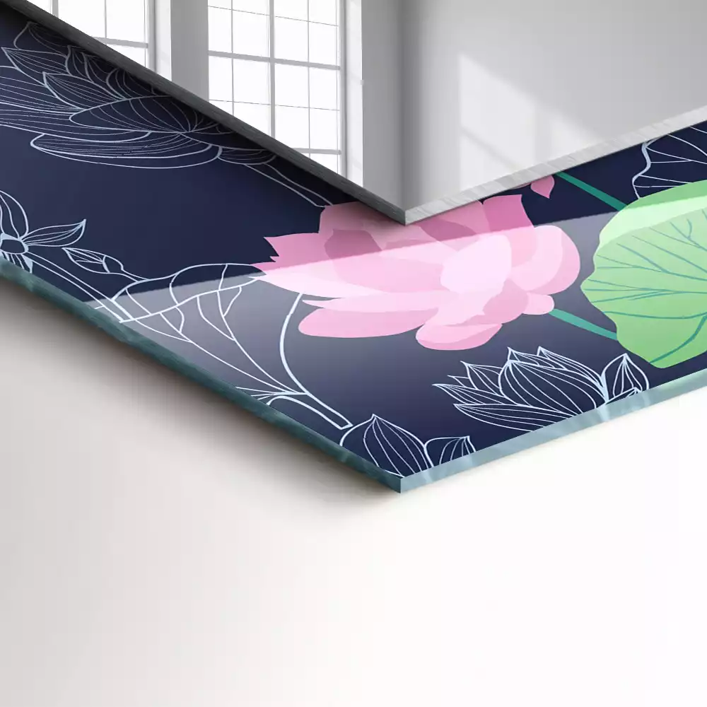 Miroir avec imprimé décoratif rectangulaire Fleurs de lotus roses