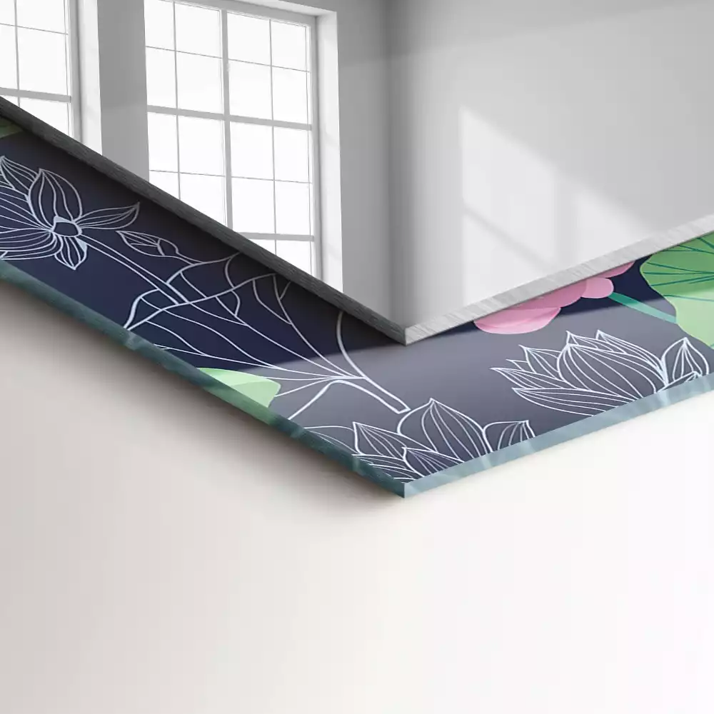 Miroir avec imprimé décoratif rectangulaire Fleurs de lotus roses