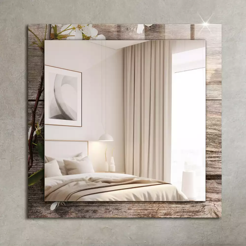 Miroir décoratif rectangulaire Fleurs sur bois