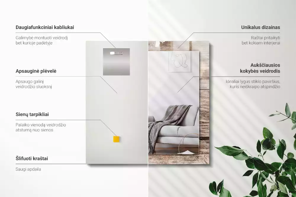 Miroir décoratif rectangulaire Fleurs sur bois