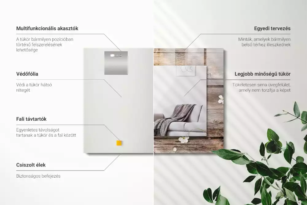 Miroir décoratif rectangulaire Fleurs sur bois