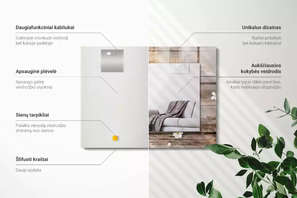 Miroir décoratif rectangulaire Fleurs sur bois