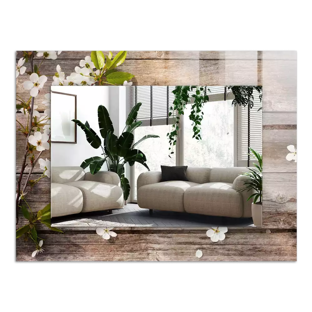 Miroir décoratif rectangulaire Fleurs sur bois