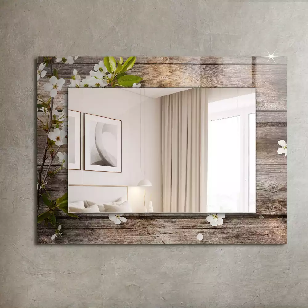 Miroir décoratif rectangulaire Fleurs sur bois