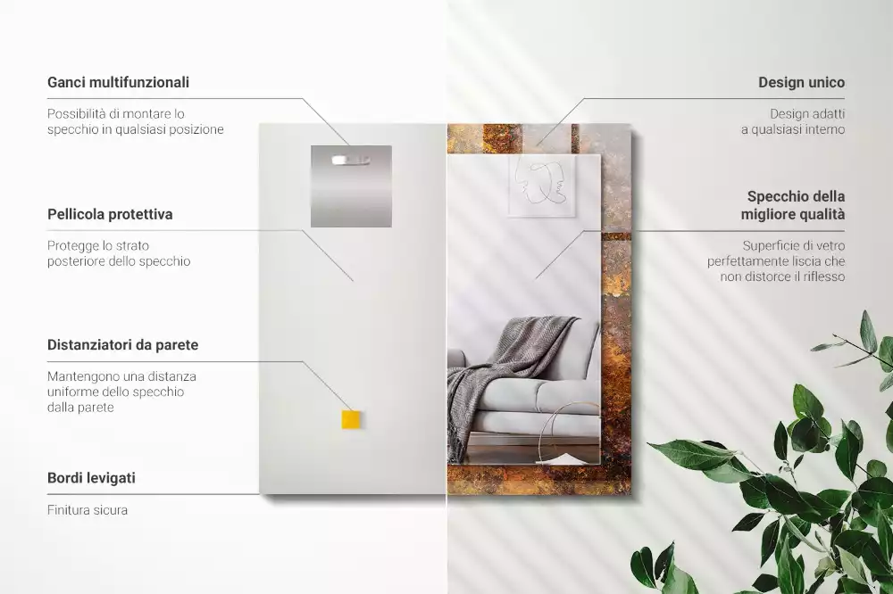 Miroir avec imprimé rectangulaire Surface métallique rouillée