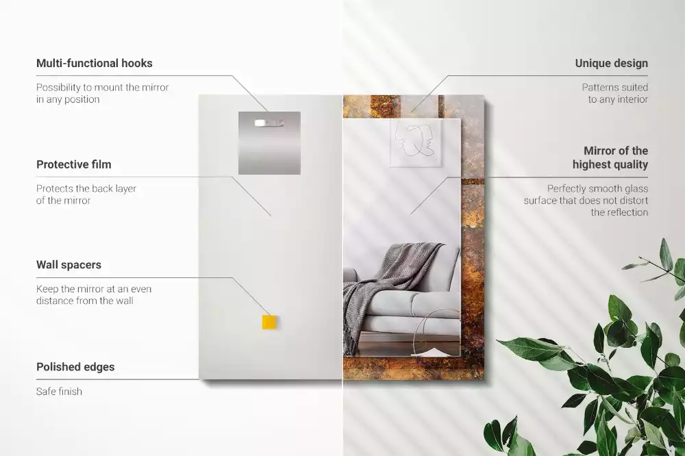 Miroir avec imprimé rectangulaire Surface métallique rouillée