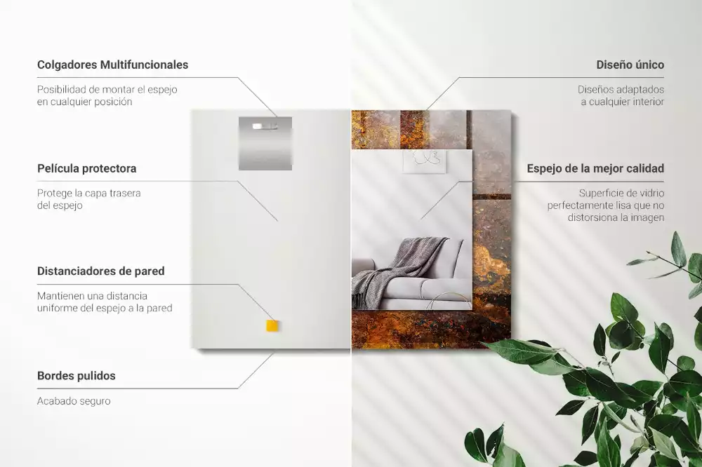 Miroir avec imprimé rectangulaire Surface métallique rouillée