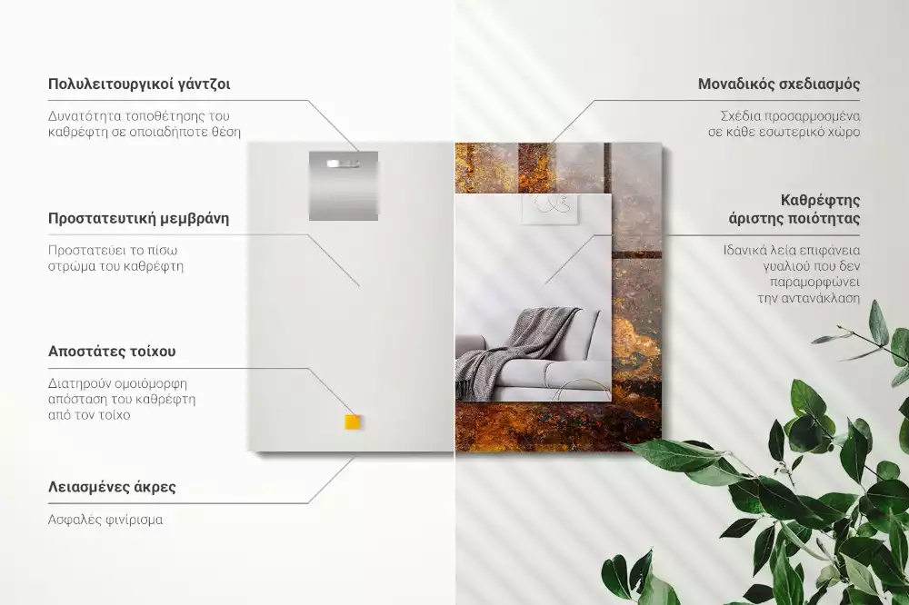 Miroir avec imprimé rectangulaire Surface métallique rouillée